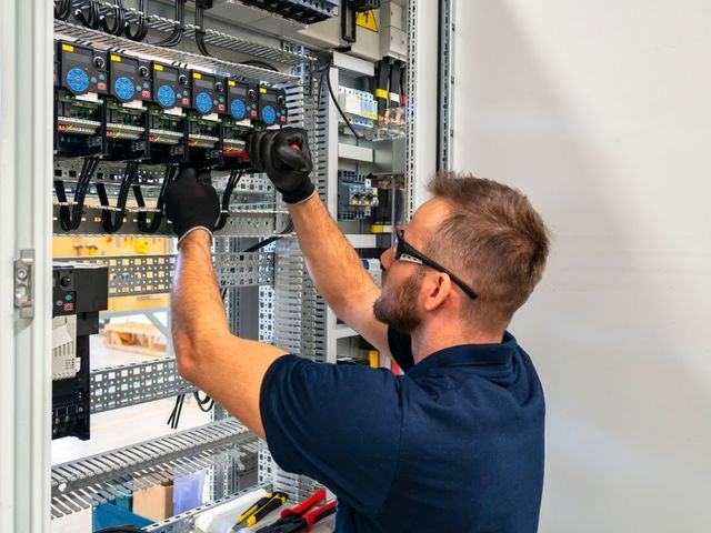 Elektriker arbeitet an einer Schaltanlage